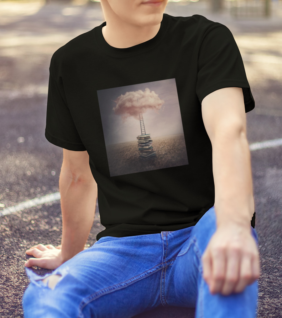 The Way Of Wisdom Book Stack Ladder Clouds Dreamscape T-Shirt