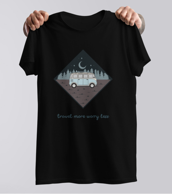 Travel More Worry Less Van Life Crescent Night Roadtrip Traveller T-Shirt