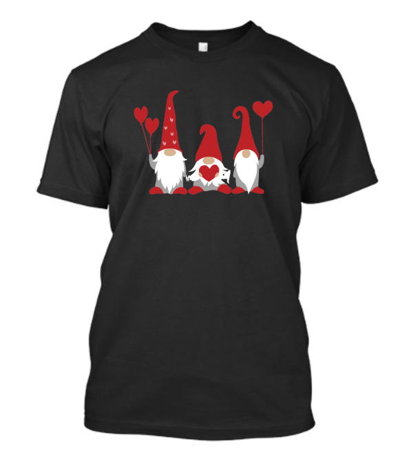 Valentines Gnomes Holding Heart Balloons With Red Hats And Beards T-Shirt