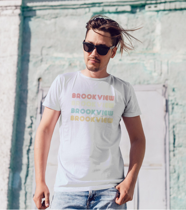 Brookview Vintage Retro Style Multi-Color Text T-Shirt