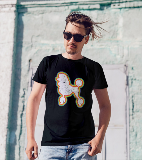 Vintage Retro Poodle Dog Rainbow T-Shirt