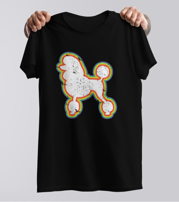 Vintage Retro Poodle Dog Rainbow T-Shirt