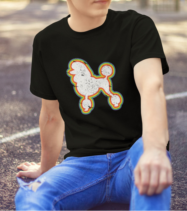 Vintage Retro Poodle Dog Rainbow T-Shirt