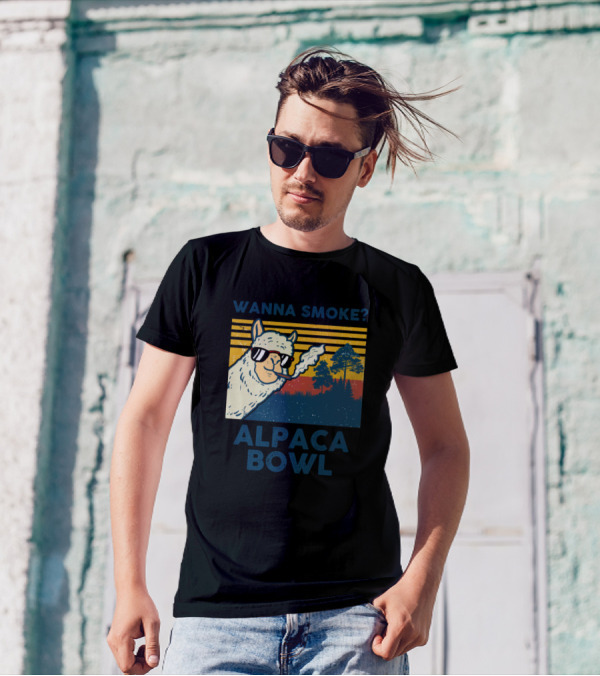WANNA SMOKE ALPACA BOWL VINTAGE SUNSET ALPACA SMOKING T-Shirt