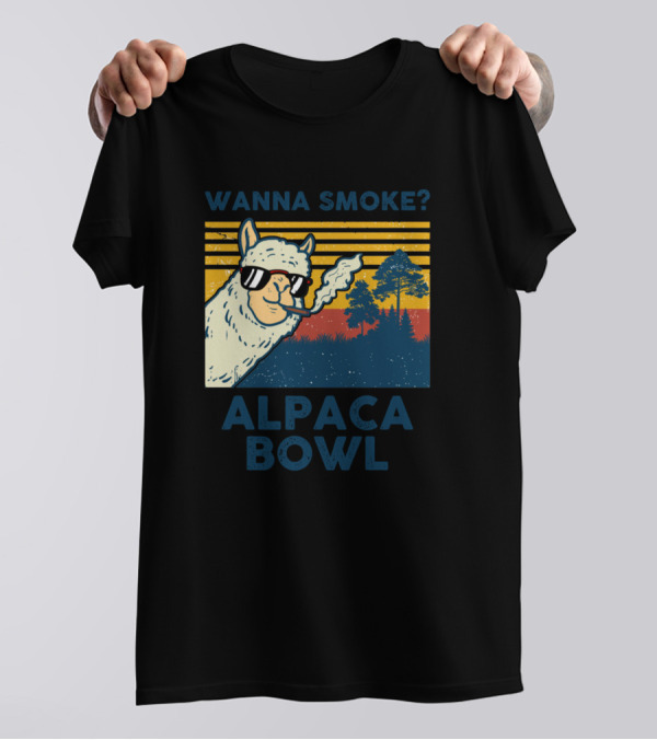 WANNA SMOKE ALPACA BOWL VINTAGE SUNSET ALPACA SMOKING T-Shirt