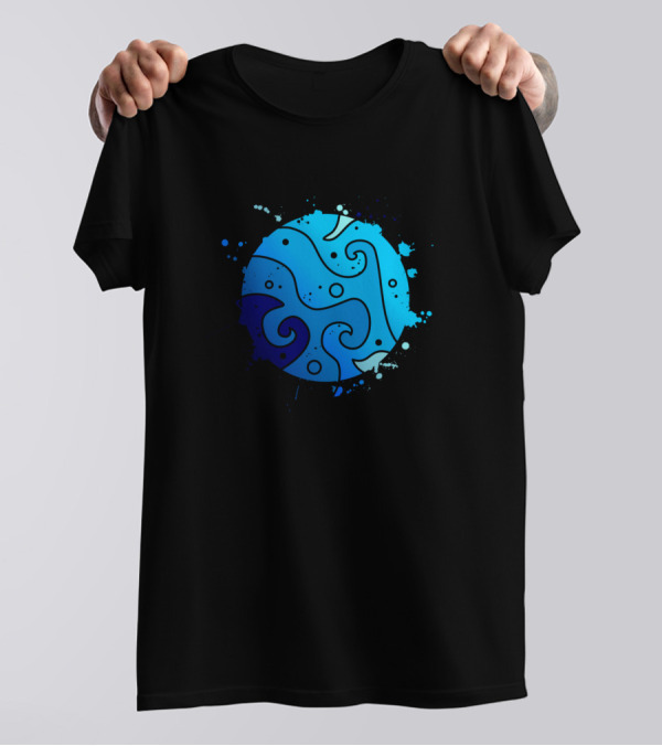 Whimsical Water Splash Planet With Spirals And Dots T-Shirt