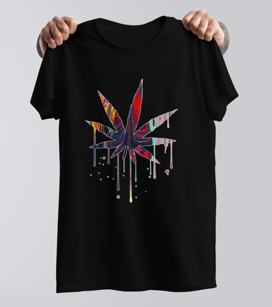 Weed Dripping Watercolor Mixed Paint Cannabis Leaf T-Shirt
