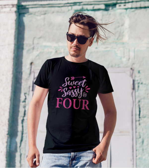 Sweet Sassy And Four Pink Sparkle Birthday T-Shirt