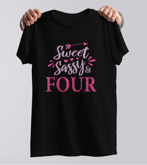 Sweet Sassy And Four Pink Sparkle Birthday T-Shirt