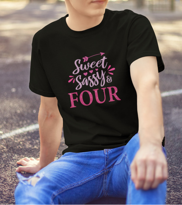 Sweet Sassy And Four Pink Sparkle Birthday T-Shirt