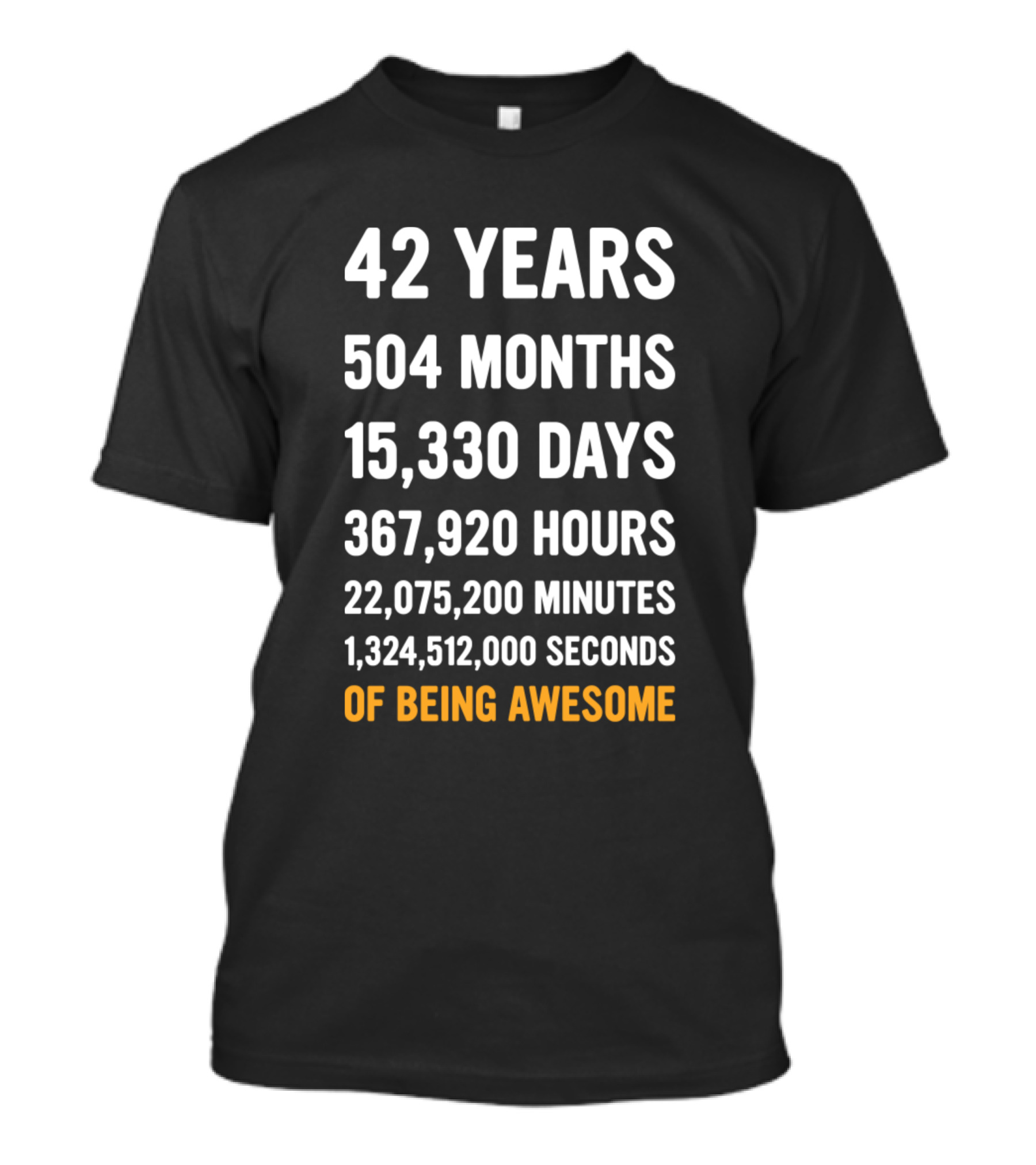 42 Years 504 Months 15330 Days 367920 Hours 22075200 Minutes 1324512000 Seconds Of Being Awesome T-Shirt