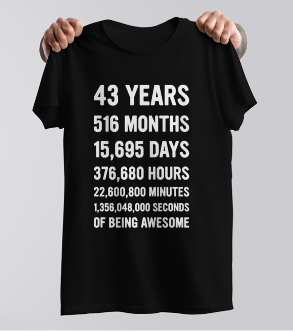 43 Years 516 Months 15695 Days Countdown Of Being Awesome T-Shirt