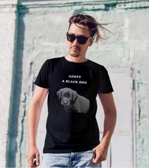 ADOPT A BLACK DOG Puppy Rescue Awareness T-Shirt