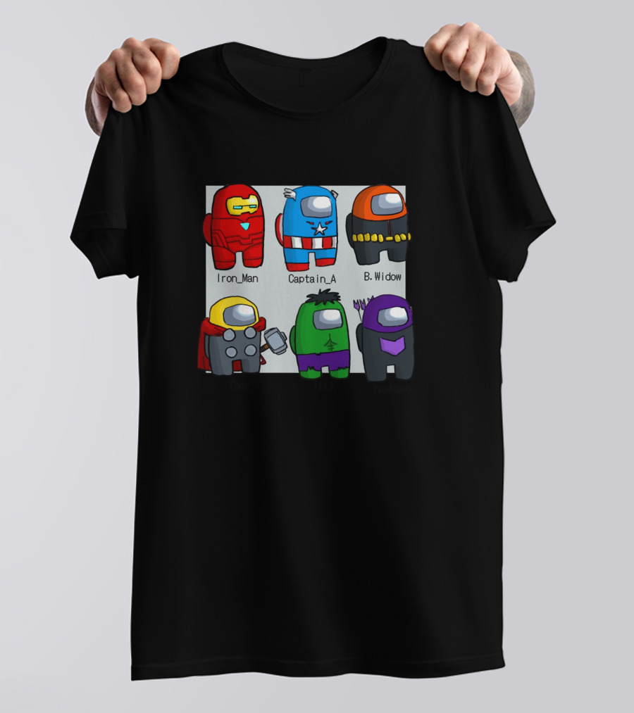Among Us Avengers Iron Man Captain America Black Widow Thor Hulk Hawkeye Impostor Gaming T-Shirt