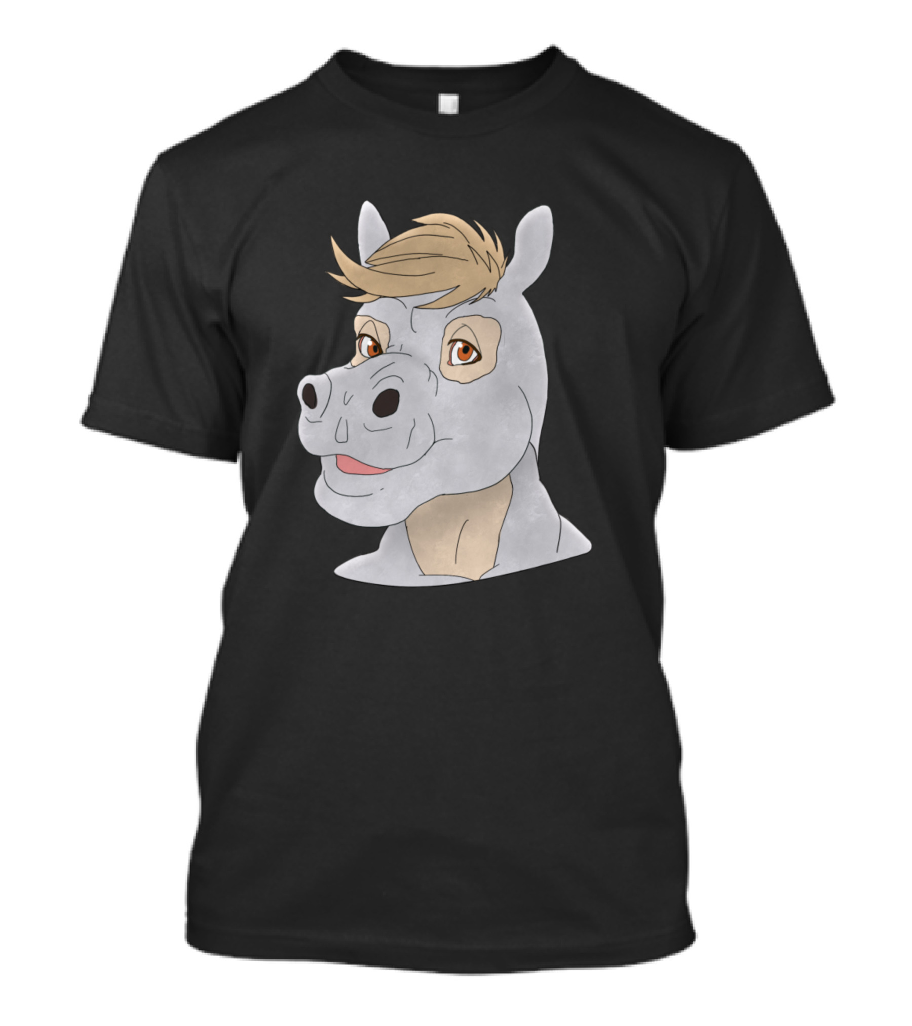 Anthro Hippopotamus Face Illustration With Brown Hair And Orange Eyes T-Shirt