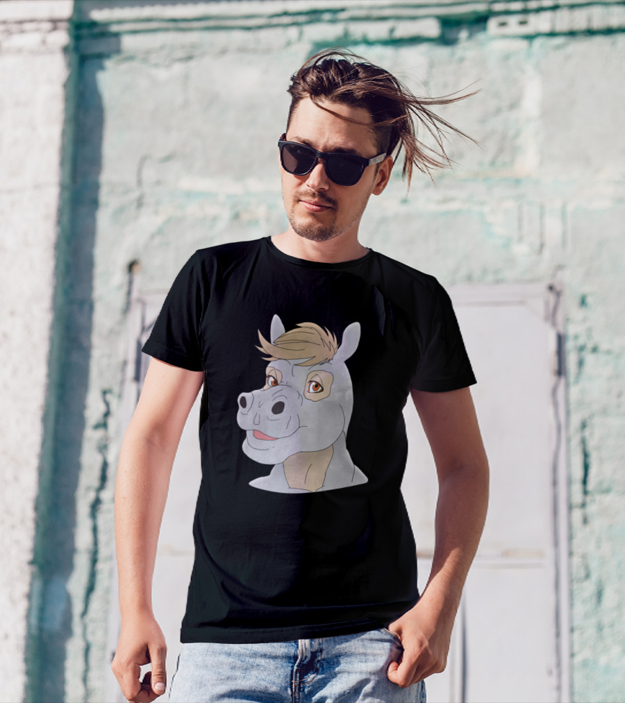 Anthro Hippopotamus Face Illustration With Brown Hair And Orange Eyes T-Shirt