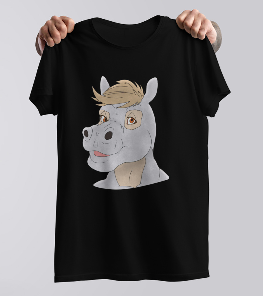 Anthro Hippopotamus Face Illustration With Brown Hair And Orange Eyes T-Shirt