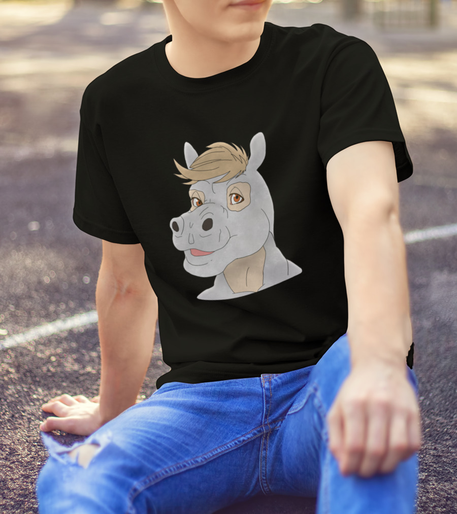 Anthro Hippopotamus Face Illustration With Brown Hair And Orange Eyes T-Shirt