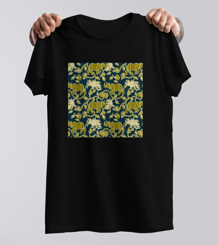 Art Batik Banten Rhinoceros Traditional T-Shirt