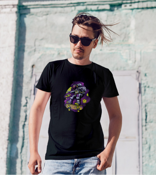 Astronaut Skateboard Adventure In Outer Space With Planets T-Shirt