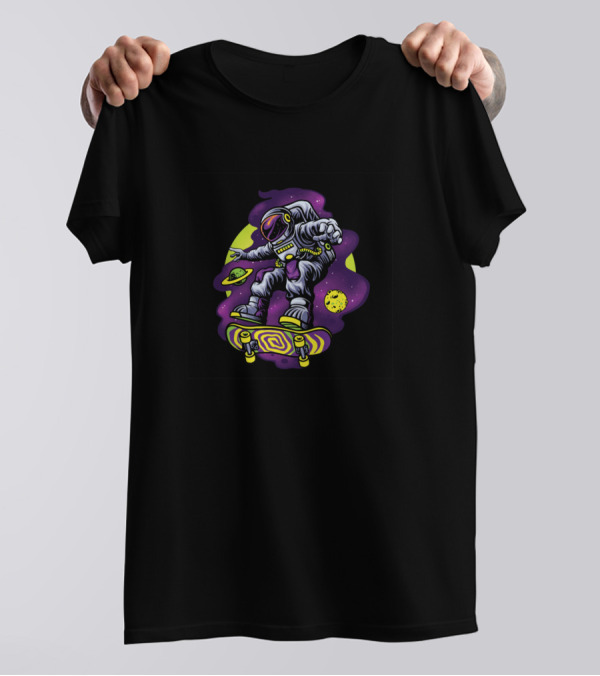 Astronaut Skateboard Adventure In Outer Space With Planets T-Shirt