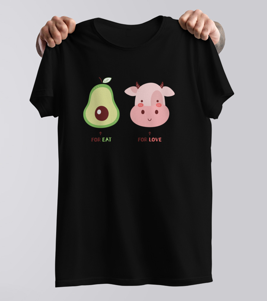 Avocado Pig For Eat For Love Vegan Novelty Graphic Black White Cool T-Shirt
