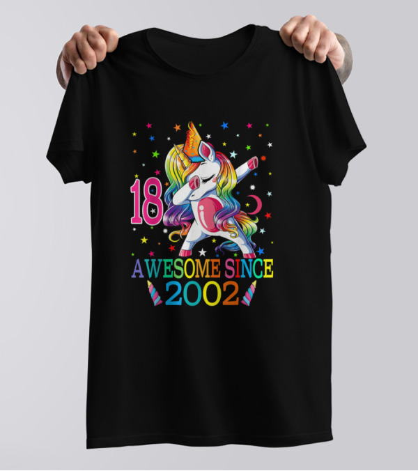 18 Awesome Since 2002 Dabbing Unicorn Birthday T-Shirt