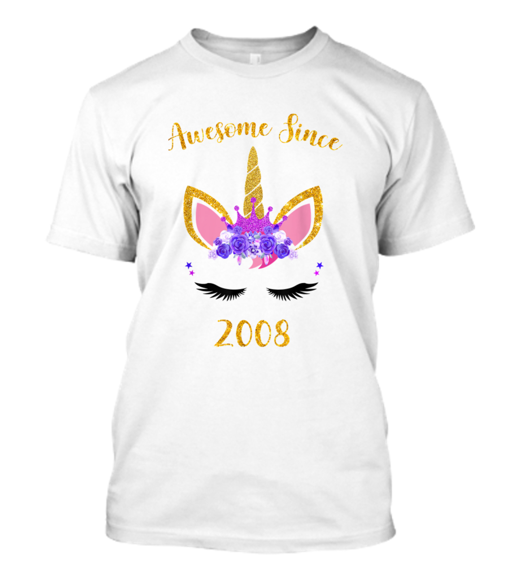 Awesome Since 2008 Unicorn Birthday Girl Lavender Flower Tiara T-Shirt