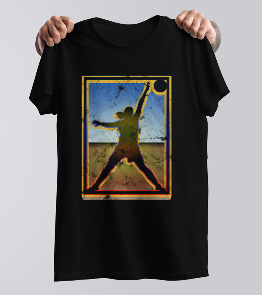 Basketball Girl Silhouette Reaching For The Hoop In Colorful Frame T-Shirt