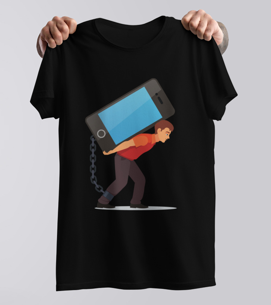 Bended Man Carrying Heavy Mobile Phone Addiction Burden T-Shirt