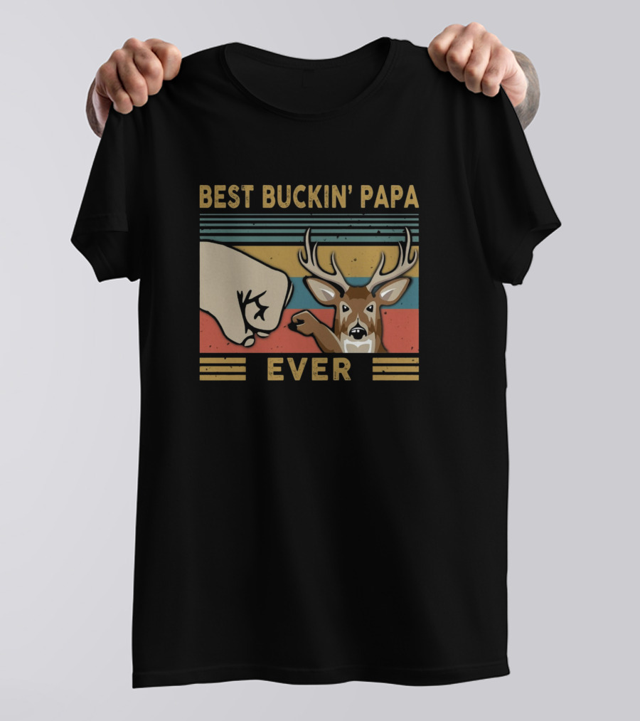 Best Buckin' Papa Ever Vintage Fist Bump Deer T-Shirt