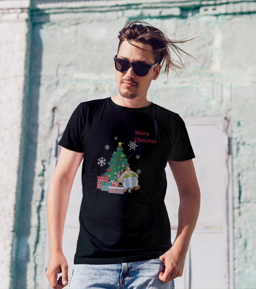 Marry Chrismas Christmas Tree Cartoon Snowflakes T-Shirt