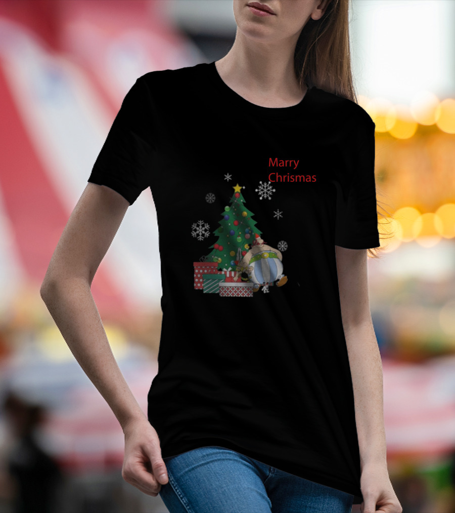 Marry Chrismas Christmas Tree Cartoon Snowflakes T-Shirt