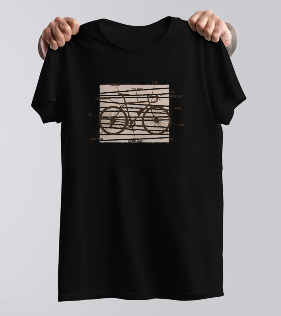 Top Tube Bicycle Anatomy Diagram With Crank Chainstay Saddle Stem Handlebar Fork Wheels T-Shirt