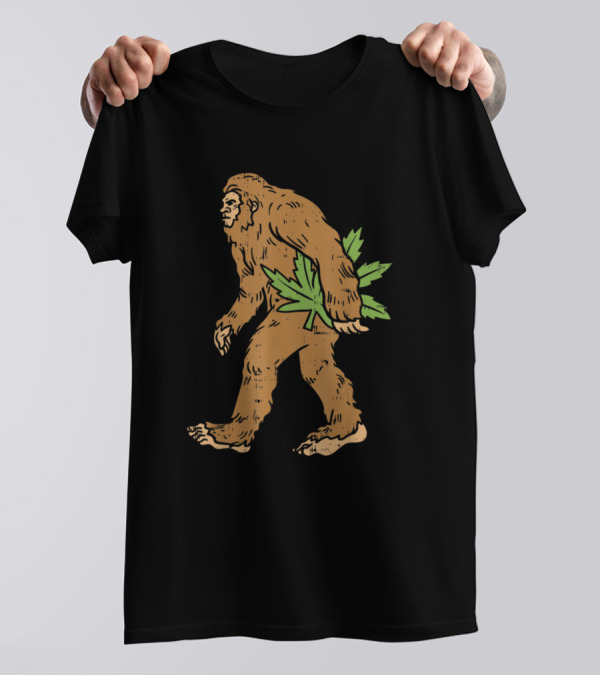 Bigfoot Carrying Weed Leaf Funny Cannabis T-Shirt
