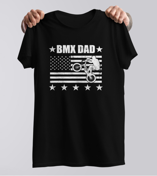 BMX Dad American Flag Stars And Stripes Bicycle Jump T-Shirt