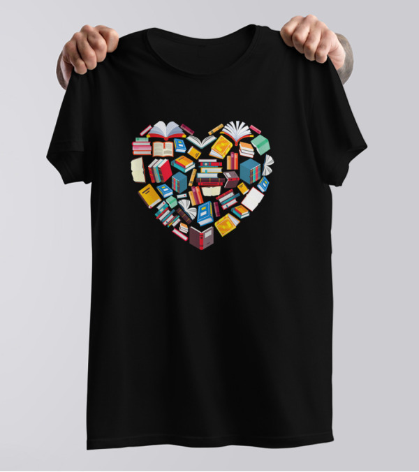 Book Lover Heart Shape Reading Club Librarian Books T-Shirt