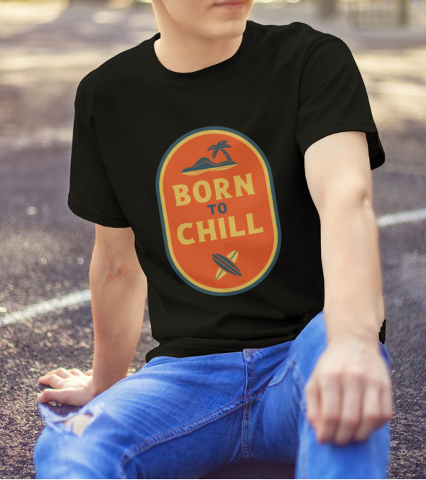 Born To Chill Palm Tree Surfboard Orange Oval T-Shirt