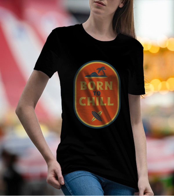Born To Chill Palm Tree Surfboard Orange Oval T-Shirt