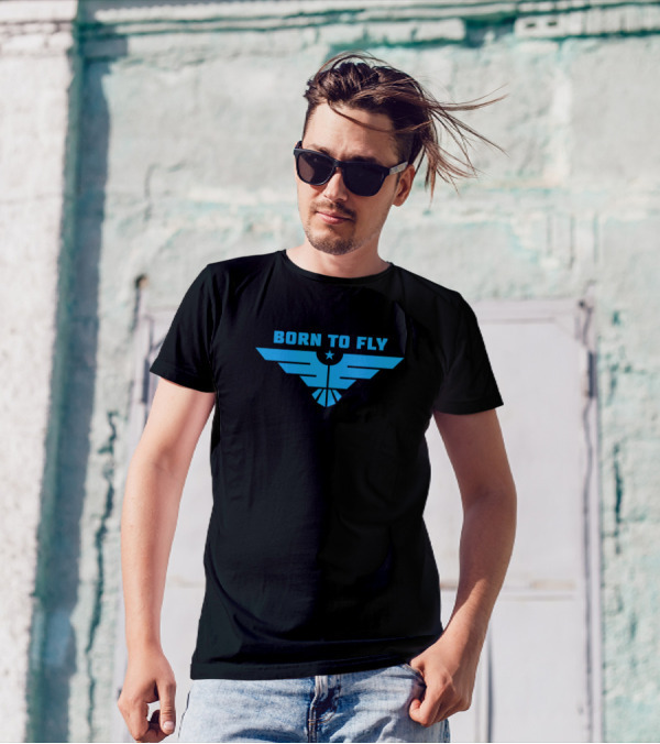 Born To Fly Blue Wings Emblem Cool Novelty T-Shirt