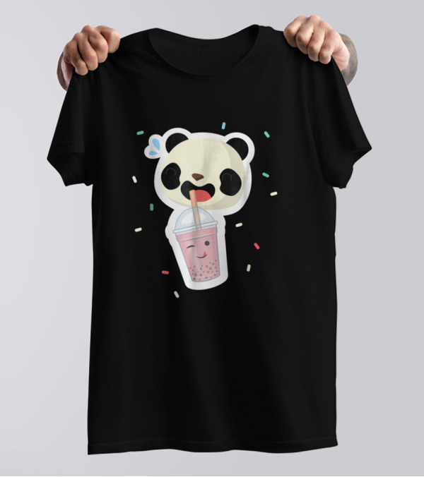 Bubble Tea Panda Drinking Boba Cute Funny Animal T-Shirt
