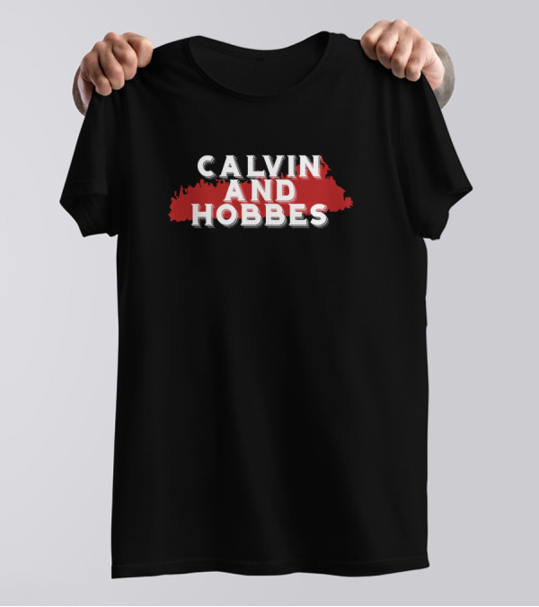 Calvin And Hobbes Text With Red Brushstroke Background T-Shirt