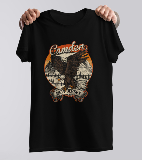 Camden New Jersey Bald Eagle Retro Vintage Aesthetic Scenic Mountain Landscape T-Shirt