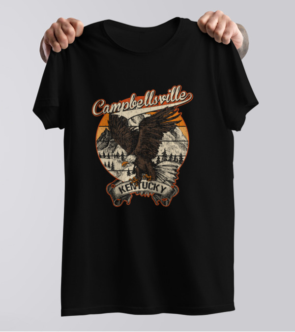 Campbellsville Kentucky Vintage Bald Eagle With Mountain Scene T-Shirt