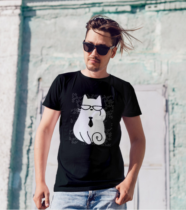 Sophisticated Cat With Glasses And Tie T-Shirt