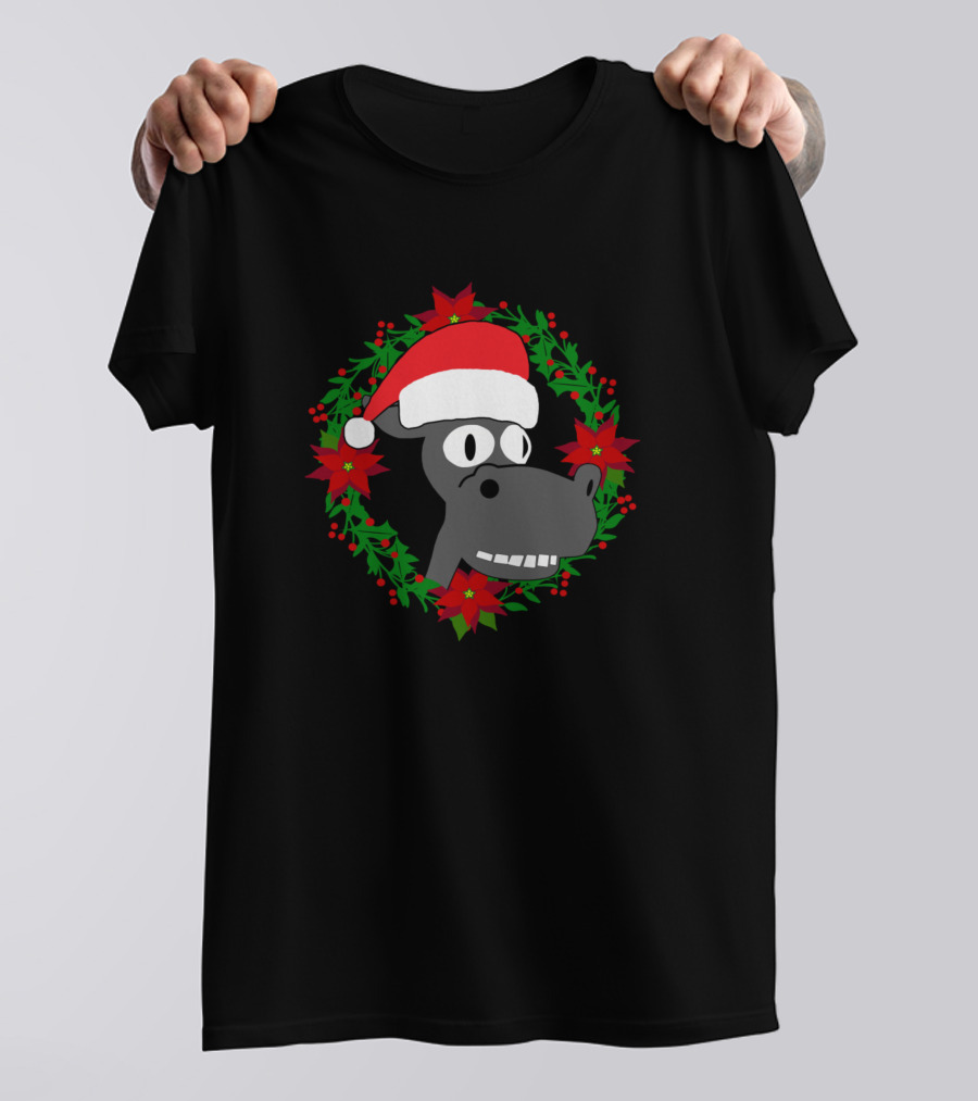Christmas Donkey Santa Hat Wreath T-Shirt