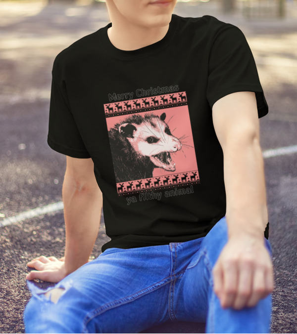 Merry Christmas Ya Filthy Animal Possum Reindeer T-Shirt