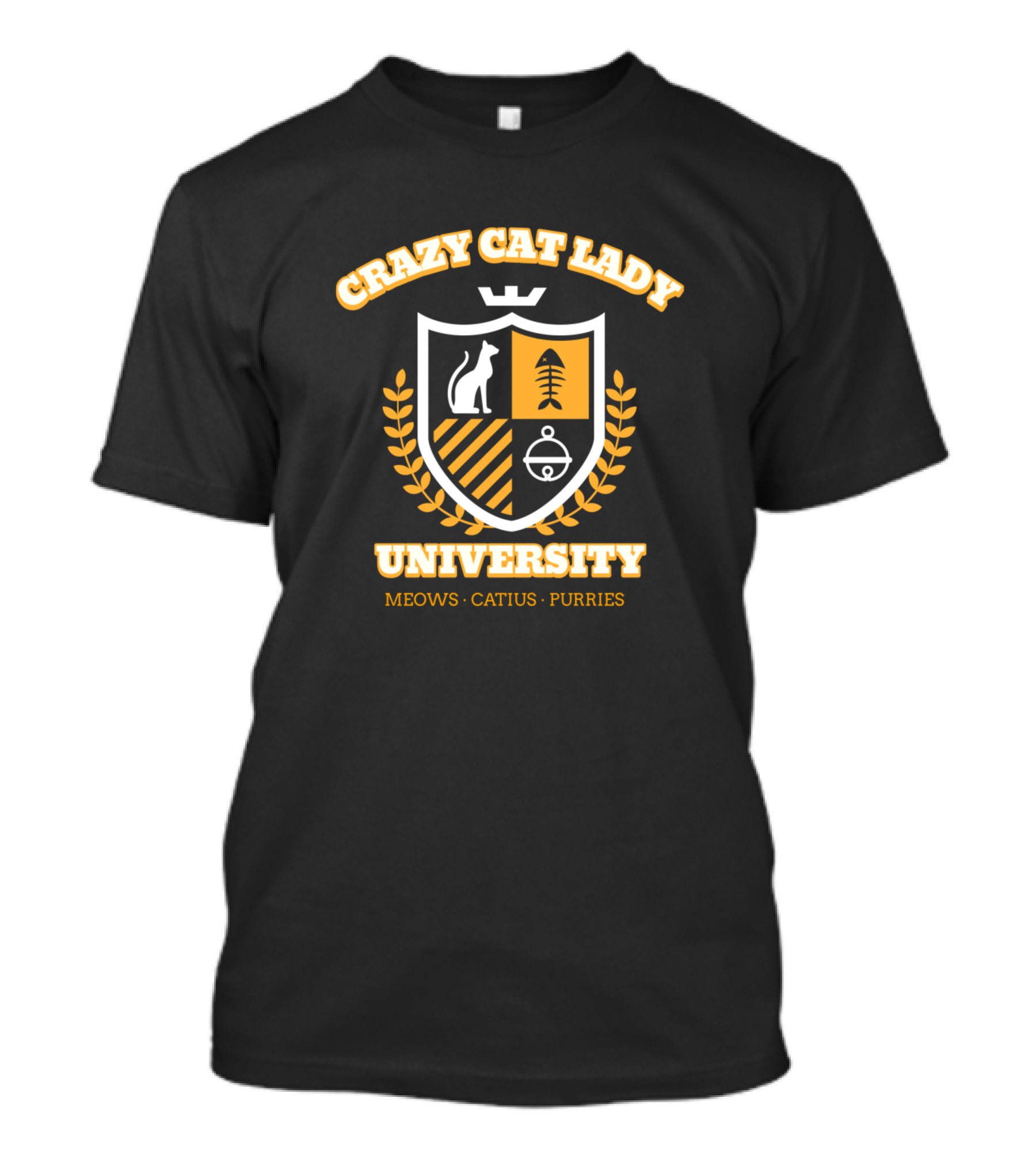 Crazy Cat Lady University Meows Catius Purries Crest T-Shirt