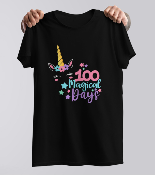 100 Magical Days Unicorn Horn Stars T-Shirt