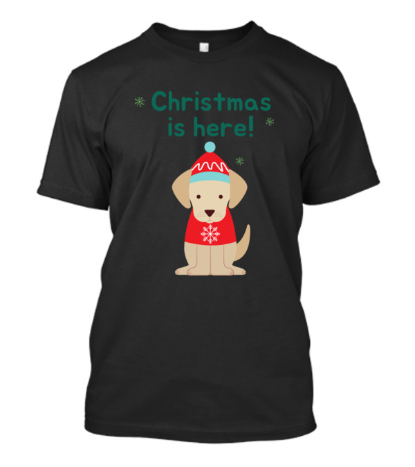 Christmas Is Here Festive Dog In Santa Hat T-Shirt